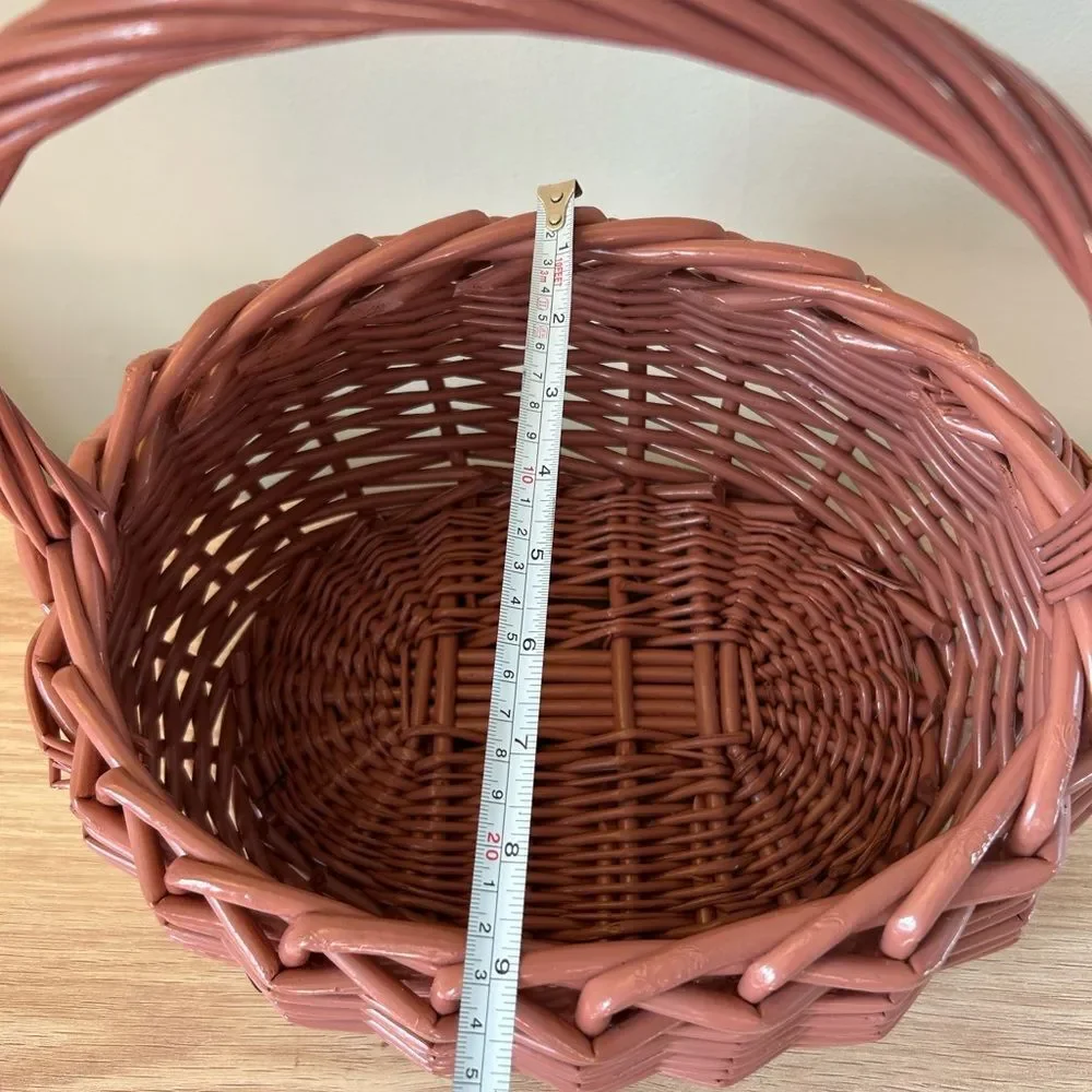 Woven Pink Basket with Handle Vintage